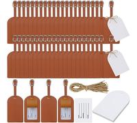 Amylove 48 Sets Wedding Favors Luggage Tags Bulk Luggage Tags for Guests Bridal Gifts Wedding Bridal Shower Gift PU Leather with Name ID Card Tag for Guests(Brown)