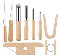 Amylove 9 Pcs Pottery Clay Sculpting Tools Kit DIY Pottery Tools with Smooth Wooden Handles Ceramics Polymer Clay Tools for Trimming Modeling Carving Angle Cutting Smoothing Sculpting