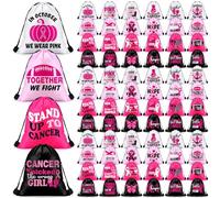 Amylove Drawstring Backpack 11.8'' Ribbon Polyester Bag Sport Gym Sackpack for Charity Party Gift Travel Storage Accessories, Breast Cancer Awareness, 11.8 x 9.8 inches, Breast Cancer Awareness