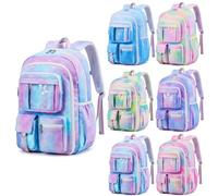 Amylove Kids Backpacks for Girls Bulk, 18.1 Inch Gradient Galaxy Kawaii Ita School Backpack Multi Pocket Bookbag in 6 Styles, Purple, 18.1×12.2×7.1 inch, Purple Backpacks