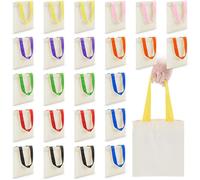 Amylove Mini Tote Bag Sublimation Blank Canvas Tote Bags Reusable for Grocery Shopping, DIY, Easter Party Favor Gift Bags, Natural With Colorful Handle, 8 x 10 inch