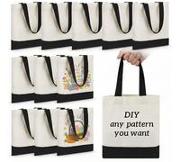 Amylove Mini Tote Bag Sublimation Blank Canvas Tote Bags Reusable for Grocery Shopping, DIY, Easter Party Favor Gift Bags, White With Black Handle, 8.5 x 8 Inch