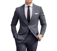 Amyox Men's 2 Piece Suit - Solid Jacket & Pants Set, Dark Grey, M