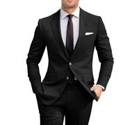 Amyox Men's Slim Fit 2 Piece Suit, Two Button Solid Suit Jacket Pants Set, Wedding Prom Suit, Black, L