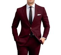 Amyox Men's Slim Fit 2 Piece Suit, Two Button Solid Suit Jacket Pants Set, Wedding Prom Suit, Burgundy, S