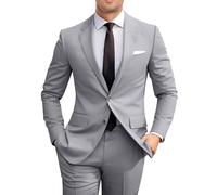 Amyox Men's Slim Fit 2 Piece Suit, Two Button Solid Suit Jacket Pants Set, Wedding Prom Suit, Grey, XS