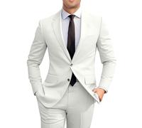 Amyox Men's Slim Fit 2 Piece Suit, Two Button Solid Suit Jacket Pants Set, Wedding Prom Suit, Ivory, XS