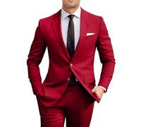 Amyox Men's Slim Fit 2 Piece Suit, Two Button Solid Suit Jacket Pants Set, Wedding Prom Suit, Light Burgundy, XS