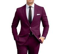 Amyox Men's Slim Fit 2 Piece Suit, Two Button Solid Suit Jacket Pants Set, Wedding Prom Suit, Plum, M