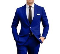Amyox Men's Slim Fit 2 Piece Suit, Two Button Solid Suit Jacket Pants Set, Wedding Prom Suit, Royal Blue, XS