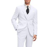 Amyox Men's Slim Fit 3 Piece Suit Two Button Business Wedding Dress Tux Suit Set Jacket Vest Pants with Tie, White, X-Large