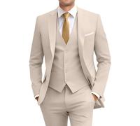 Amyox Men's Slim Fit 3 Piece Suit Two Button Business Wedding Dress Tux Suit Set Jacket Vest Pants with Tie, Light Champagne, L