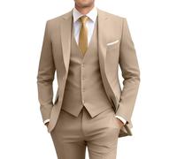 Amyox Men's Slim Fit 3 Piece Suit Two Button Business Wedding Dress Tux Suit Set Jacket Vest Pants with Tie, Champagne, Medium