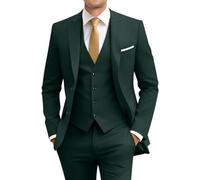 Amyox Men's Slim Fit 3 Piece Suit Two Button Business Wedding Dress Tux Suit Set Jacket Vest Pants with Tie, Dark Green, XL