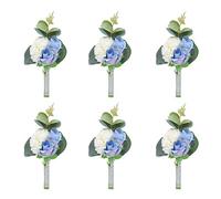 Amyseller Set of 6 Blue Wedding Boutonniere Buttonholes Rose Flower Groom Groomsmen Man Boutineer Flowers Corsage Homecoming Prom Party Suit Decor