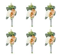 Amyseller Set of 6 Khaki Wedding Boutonniere Buttonholes Rose Flower Groom Groomsmen Man Boutineer Flowers Corsage Homecoming Prom Party Suit Decor