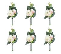 Amyseller Set of 6 Light Pink Wedding Boutonniere Buttonholes Rose Flower Groom Groomsmen Man Boutineer Flowers Corsage Homecoming Prom Party Suit Decor