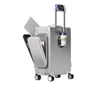 AMYSTY Luggage Carry-on Suitcases Travel Luggage with Front-Loading Lid and Dual Side Pockets Suitcase Durable Lifting Rod(Silver,24inch)