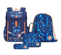 Amythe 4Pcs School Bag Set Boys Ergonomic Backpack Grades 1-5 with Reflective Strips & Removable Waist Strap for Kind Ages 6-12, Classroom, Field Trip - Space Design