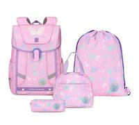 Amythe 4Pcs School Bag Set Girls Ergonomic Backpack Grades 1-5 with Reflective Strips & Removable Waist Strap for Kind Ages 6-12, Classroom, Field Trip - Cute Butterfly