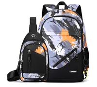 Amythe Boys School Backpack Set with Sling bag, Back to School Bag for Primary Secondary School, Stylish Casual Backpacks for Kids Teenagers, 30 Liters Nylon Travel Rucksack -Orange