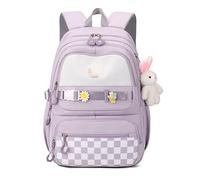 Amythe Girls Backpack, Kids School Bag with Cute Pendant, Elementary Middle Large BookBag for Teen Girls Grade 3-7, Casual Daypack for School or Travel, Purple