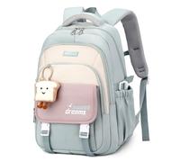 Amythe Girls School Backpack, Large School Bag for Teen Girls Elementary Middle School, Water-Resistant Children's BookBag with Cute Pendant, Casual Rucksack for Travel, Green
