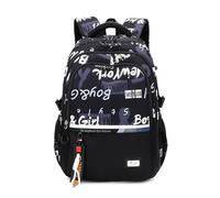 Amythe School Backpack for Boys, Black Back to School Book Bag for Secondary School, Lightweight Casual Backpacks for Kids, Personalised Nylon Travel Rucksack for Men