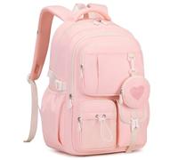 Amythe School Backpack for Girls Elementary School Backpack for Girls 8-12 Years Old with Adorable Coin Bag, Casual Backpacks for Kids for Travel, pink, 31 x 16 x 45 cm, Rucksack Backpacks