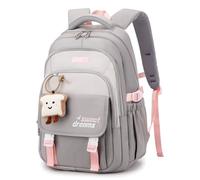 Amythe School Backpack Teenager - 36L School Bag for Girls from 5th Grade, Large Backpack for Middle and High School, Casual Children's Backpack with Cute Pendant and Trolley Strap, gray, 33cm x 24cm