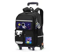 Amythe School Bag Boys with Trolley, Waterproof School Backpack with Reflectors for Primary School, Boys School Bag with Wheels, School Trolley for 1st 4th Grade, 6 Wheels, black