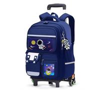 Amythe School Bag Boys with Trolley, Waterproof School Backpack with Reflectors for Primary School, Boys School Bag with Wheels, School Trolley for 1st 4th Grade, 6 Wheels, blue, Backpack Backpacks