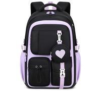 Amythe School Bag Girls School Backpack for Girls 1st - 5th Grade with Cute Coin Bag, Casual Backpack School for Kids Teenagers, Ideal for School and Travel, black
