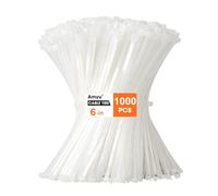 Amyu 1000 Pack Cable Ties White, 6 inch Nylon Zip Ties, 150mm / 15cm Self-Locking Small Plastics Tie Wraps 40lbs UV-Resistant for Indoor Outdoor Use in Home, Office, Garden, Workshop