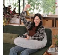 AmyWtb Ergonomic U-Shape Gaming & Lap Pillow - Crochet Pillow & Reading Support Pillow with Arm Relief, Comfort for Gamers, Crafters & Book Lovers (light grey)