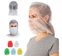 AMZ 100 Pack Polypropylene Hooded Caps One Size. White Non Woven Hoods with Elastic Closure. Breathable Disposable Bouffant Hoods. Lightweight Unisex Hair Covers for Food Service, Industrial Use