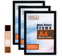 AMZA Picture Frames - Premium Photo and Poster Frames Perfect for Wall Mounting or Tabletop Display. (Black, A4 x 3)