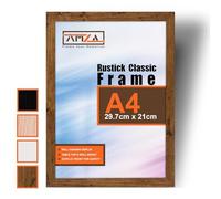 AMZA Picture Frames - Premium Photo and Poster Frames Perfect for Wall Mounting or Tabletop Display. (Rustick, A4)