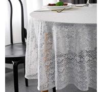 AMZALI Classic Collection Cotton Crochet Lace Tablecloth Dust-Proof Table Cover for Buffet Table, Holiday Dinner, Party, Banquet, Wedding Decorations (Round 60 Inch, White)