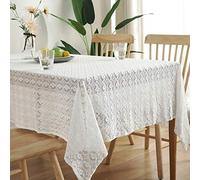 Amzali Classic Collection Cotton Crochet Lace Tablecloth Dust-Proof Table Cover for Buffet Table, Holiday Dinner, Party, Banquet, Wedding Decorations (Rectangle/Oblong, 60 x 70 Inch, White)