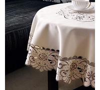 AMZALI Round Table Cloth Flower Embroidered Tablecloth Wrinkle Free & Stain Resistant Fabric Table Cover for Kitchen Dinner (60 inch)
