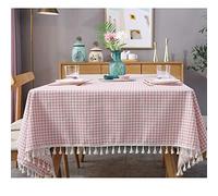 Amzali Vintage Gingham Checkered Plaid Tablecloth with Tassel Table Cover Cotton Linen Tablecloths for Dinner Party Indoor or Outdoor Use (Rectangle/Oblong, 55 x 98 Inch, Pink and White)
