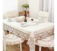 AMZALI Washable Flower Embroidered Lace Tablecloth Dust-Proof Table Cloths Rectangle Fabric Table Cover for Kitchen Dinner Picnic Outdoor and Indoor Home Decor (Oblong, 68 x 126 inch)