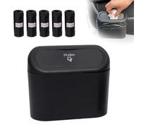 AMZAUTO Car Small Trash Can with Lid, Leakproof Mini Car Garbage Can, Waterproof Push Button Easy Empty, Suitable for Desktop Office Bedroom Dorm Home Vehicle with 75 PCS Plastic Trash Bag (Black)