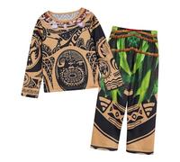 AmzBarley 2Pcs Boys Moana Maui Costume Pyjamas PJS Kids Long Sleeve Sleepwear Maui Tattoo Pyjama Tops with Bottoms Set Sleepsuit, Brown Long 2, 6-7 Years