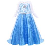 AmzBarley Girls Snow Queen Princess Dress Kids Halloween Cosplay Dressing up Costume Child Birthday Party Pageant Movie Role Play, 2-3 Years, Blue 02