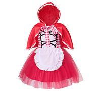 AmzBarley Little Red Riding Hood Costume Kids Girls Halloween Costumes World Book Day Party Fancy Dress up Dresses with Short Cloak Cape Age 2-3 Years 100