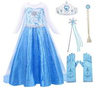 AmzBarley Princess Costumes for Girls Themed Party Dressing up Clothes Ice Queen Costume Kids Cosplay World Book Day Fancy Dress up Age 5 6 Years 120