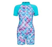 AmzBarley Swimming Costume Girls Swimsuit Kids One Piece Rash Guard Short Sleeve Swimwear Childs Mermaid Beach Holiday Swim Wear Blue Age 12-13 Years Size 160