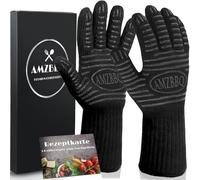 AMZBBQ BBQ Gloves - Heat Resistant to 350°C - Non-Slip Silicone Grill and Oven Gloves for Barbecue, Smoker, Dutch Oven and Cooking - EN407 Certified - Size L/XL